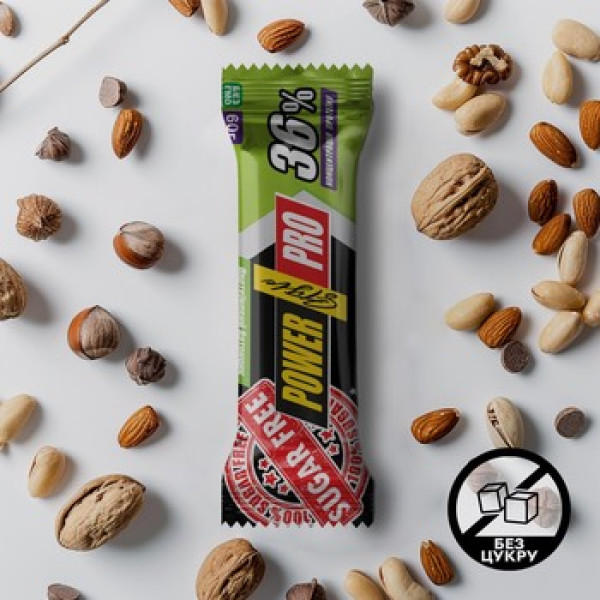 Блок Батончиків Power Pro 36% Sugar Free (Без цукру), 60 грам зі смаком Горіх 20х60 грам