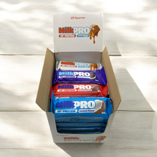 Блок Протеїнових батончиків Sporter MILK PRO 29% протеїну - 24 шт 60 г Мікс із 4-х смаків