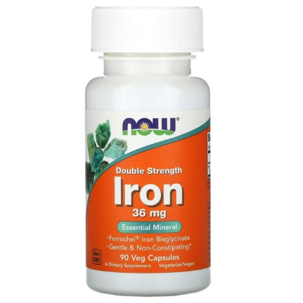Залізо подвійна концетрація Now Foods Iron 36 mg double strength - 90 вегетаріанських капсул