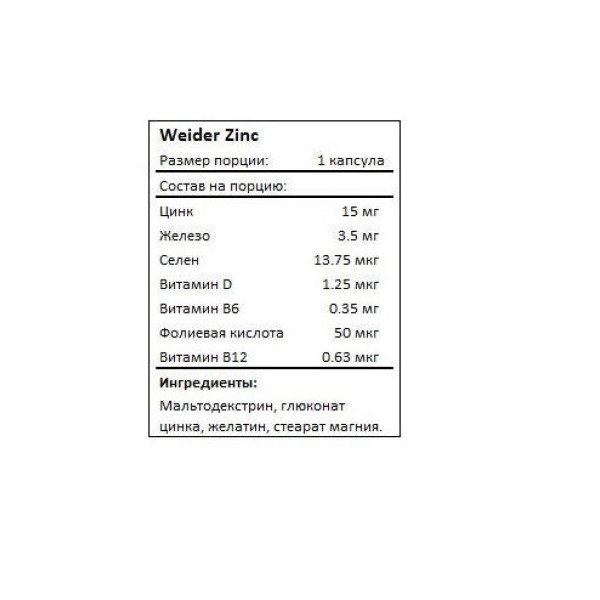 Weider Strong Zinc Caps 25 mg - 120 капсул