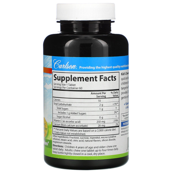 Carlson Labs Kid's Chewable Vitamin C 250 mg 1 g of Sugars 120 таблеток Carlson Labs Kid's Chewable Vitamin C 250 mg 1 g of Sugars 120 таблеток