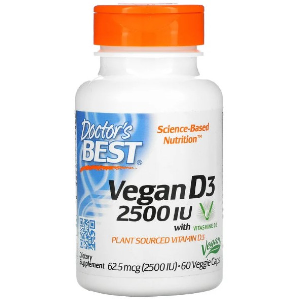 Doctor's BEST Vegan D3 2500 IU with plant sourced vitamin D3 - 60 вегетарианских капсул