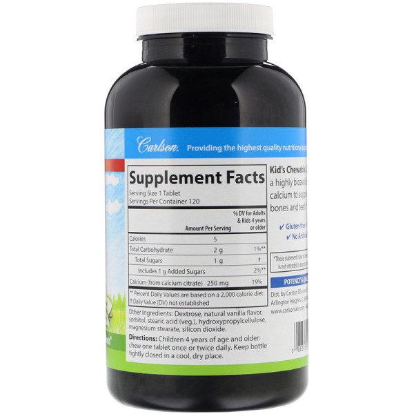 Carlson Labs Kid`s Chewable Calcium 250 mg - 120 таблеток