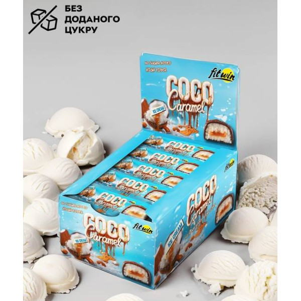 Блок Батончиков FitWin Coco Caramel с начинкой Мороженое 40 г по 20 шт (без сахара)