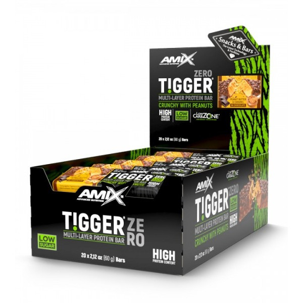 Блок Батончиков Amix Nutrition Tigger Zero Multi Layer Protein Bar,  Арахисовая паста-карамель 60 грамм 20 шт