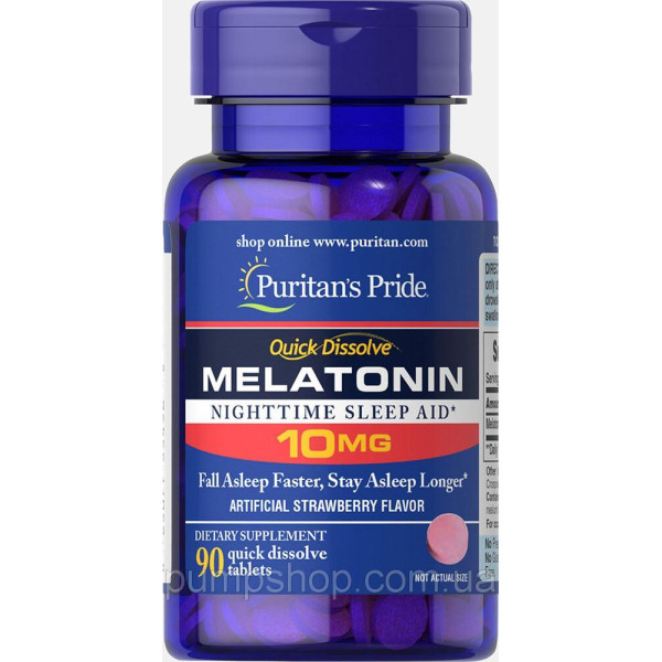 Мелатонін Puritan Pride Quick Dissolve Melatonin 10 mg 90 капс. полуничний смак