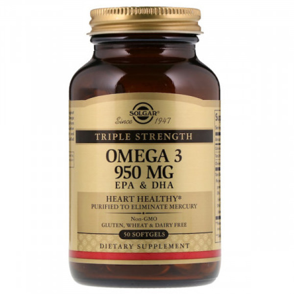 Концентрат риб'ячого жиру Омега - 3 (Omega-3, EPA DHA), Solgar, 950 мг, 50 кап.