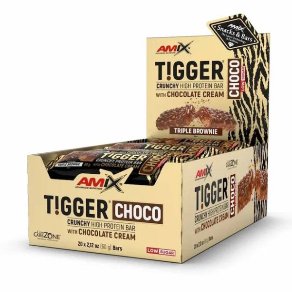 Блок Батончиков Amix Nutrition Tiger Zero Multi Layer Protein Bar, Тройной брауни 60 грамм - 20 шт
