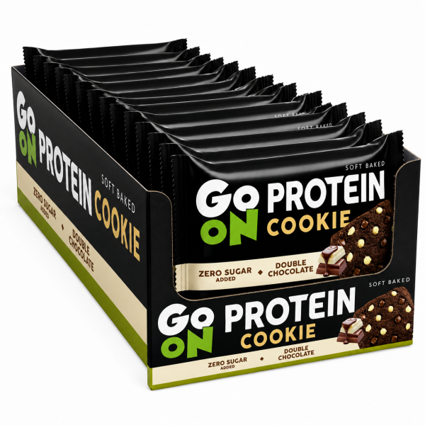 Блок протеїнового печива Go On Nutrition Cookie  подвійний шоколад  (Double chocolate) – 50 г – 18 шт. (без цукру)