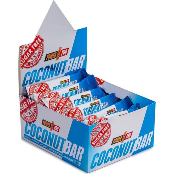 Блок батончиків Power Pro Coconut Bar Sugar Free 50 гр, 20 шт/уп - Кокос (без цукру)