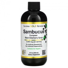 Сироп із чорної бузини California GOLD Nutrition "Sambucus European Black Elderberry Syrup" концентрат соку, 2500 мг (240 мл)