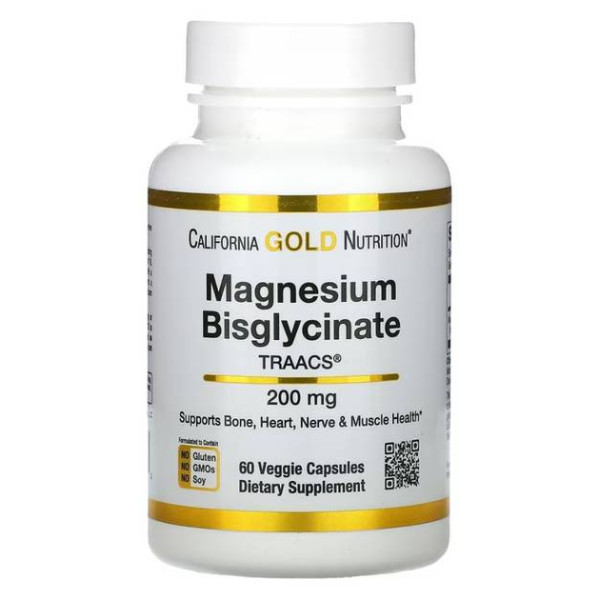 Вітаміни California Gold Nutrition Magnesium Bisglycinate Albion TRAACS 200 мг 60 капсул