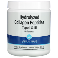 Гідролізований колаген типів 1 і 3, Hydrolyzed Collagen Peptides, Lake Avenue Nutrition 200г Без смаку