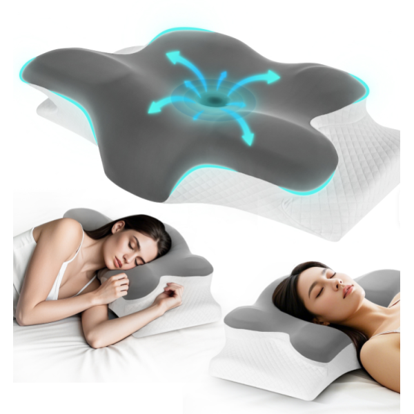 Подушка-ортопедична анатомічна з місцем для рук "Метелик" Ergo Sleep Memory Pillow гіпоалергенна м'яка з ефектом пам'яті для сну на боці спині та животі з наволочкою на блискавці 61х34х12 см