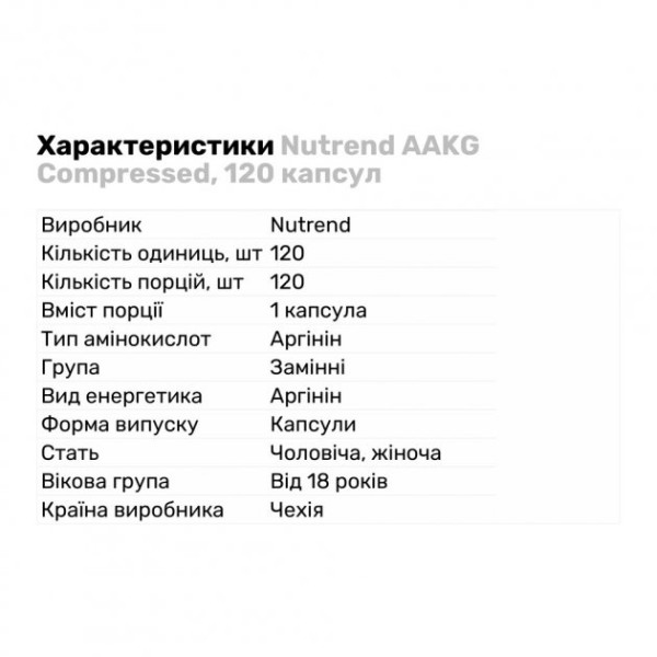 Аминокислота Nutrend AAKG Compressed, 120 капсул Аминокислота Nutrend AAKG Compressed, 120 капсул