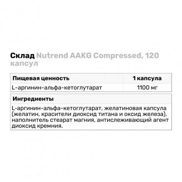 Аминокислота Nutrend AAKG Compressed, 120 капсул Аминокислота Nutrend AAKG Compressed, 120 капсул