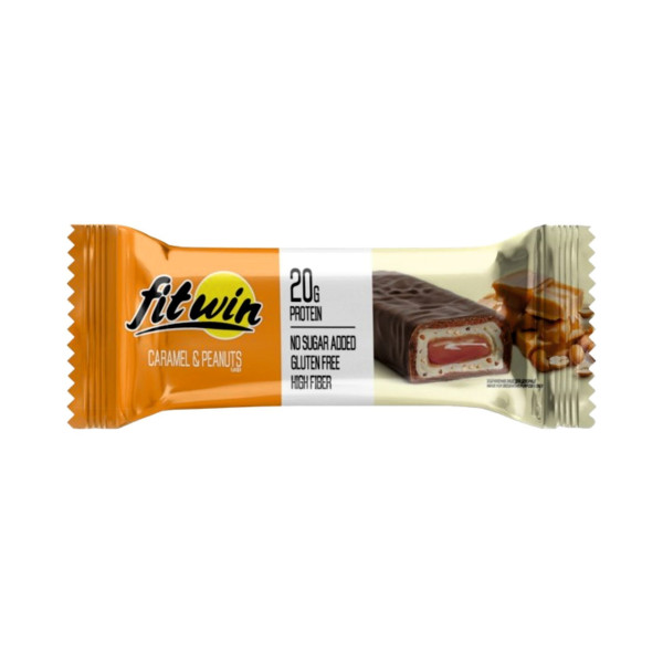 Блок Батончиків FitWin Protein Bar 33%, 12 шт x60 грам Карамель та арахіс (без цукру)