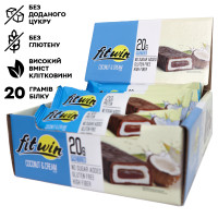 Блок Батончиків FitWin Protein Bar 33%, 12 шт x60 грам Кокос та крем (без цукру)