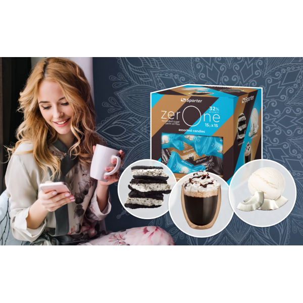 SPORTER КОРОБКА ПРОТЕЇНОВИХ КІШОК ZERO ONE MIX (мікс з 3 смаку) 15г 15шт в упаковці