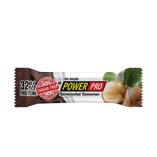 Батончик Power Pro 32% с орехами Макадамия, 60 грамм БЕЗ САХАРА - 1 шт
