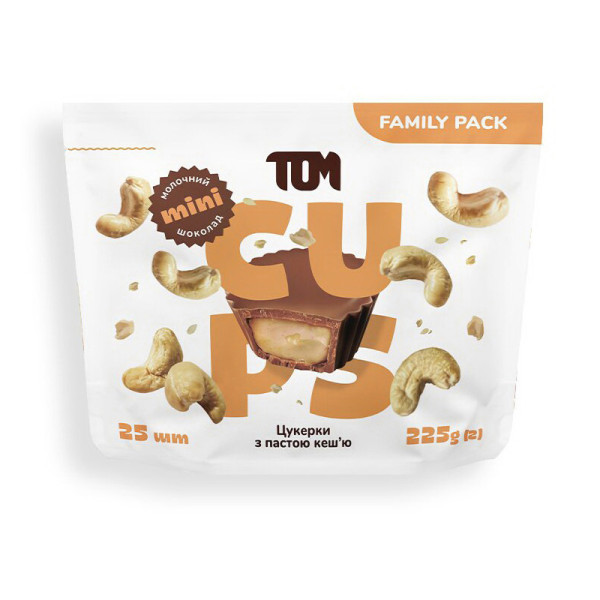 Цукерки з пастою кешью TOM PEANUT BUTTER ЦУКЕРКИ З ПАСТОЮ КЕШ'Ю - FAMILY PACK - 225 грам