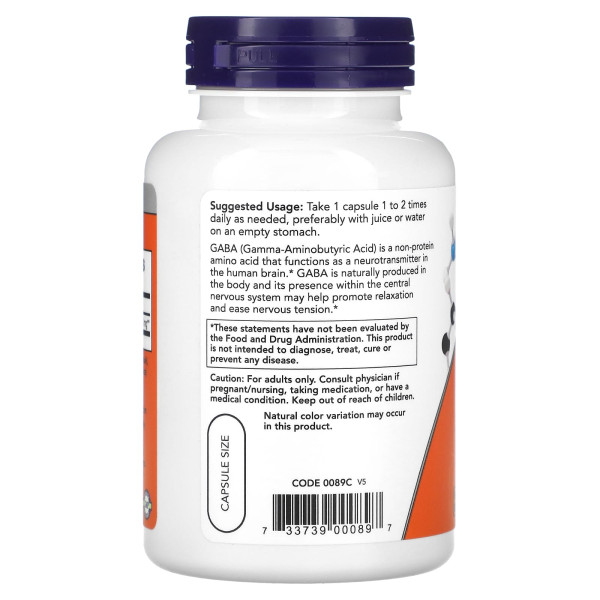 Гамма-аміномасляна кислота NOW Foods GABA 750 mg (100 veg капсули)