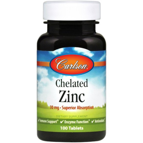 Цинк хелатный, Chelated Zinc, Carlson Labs, 100 таблеток