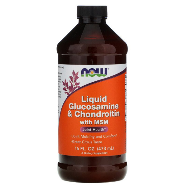 Хондропротектор, Liquid Glucosamine & Chondroitin with MSM, Now Foods, 473 мл