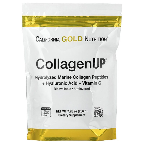 Морський колаген-пептид California GOLD Nutrition, CollagenUP, з гіалуронкою та вітаміном C, 206 грам
