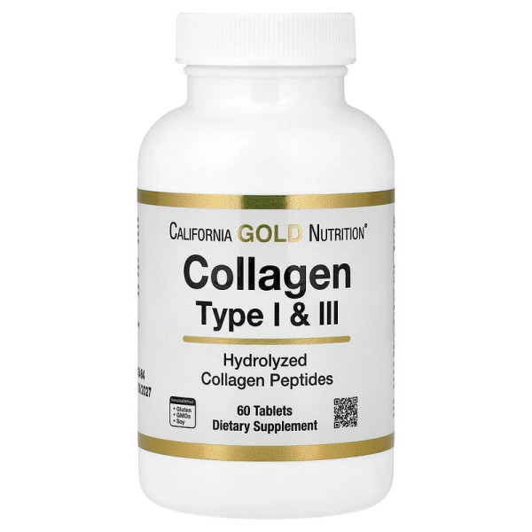 Гидролизованный коллаген типов 1 и 3 California Gold Nutrition гидролизованный коллаген типов I и III 3000мг 60 таблеток (1000 мг в 1 таблетке)