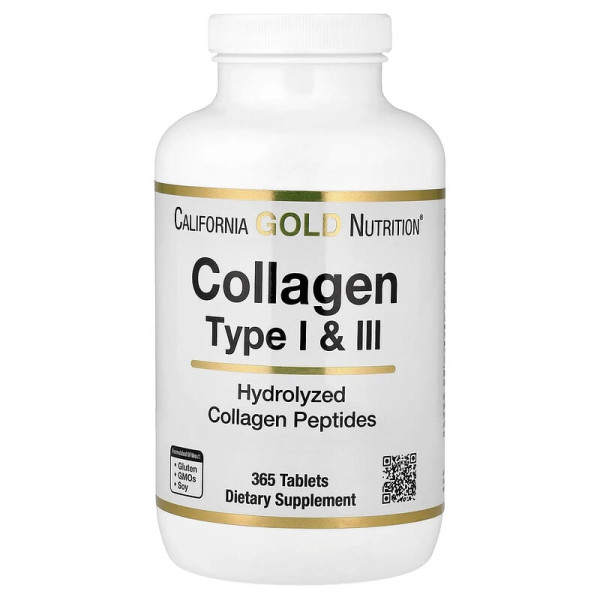 Гидролизованный коллаген типов 1 и 3 California Gold Nutrition гидролизованный коллаген типов I и III 3000мг 365 таблеток (1000 мг в 1 таблетке)