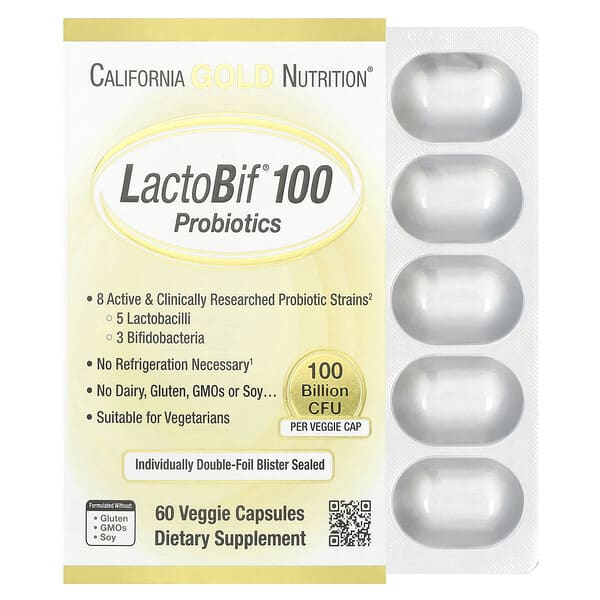 Пробиотики, LactoBif, 100 млрд КОЕ, California Gold Nutrition, 60 растительных капсул
