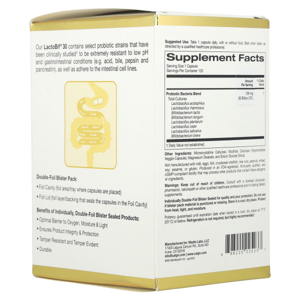 Пробіотик California Gold Nutrition LactoBif Probiotics 30 Billion CFU 120 капсул