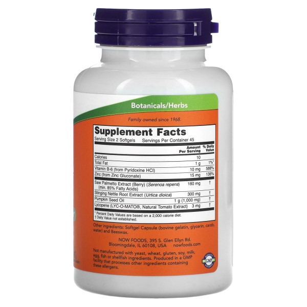 Комплекс для простаты NOW Foods, Prostate Support, поддержка мужского здоровья, 90 гелевых капсул