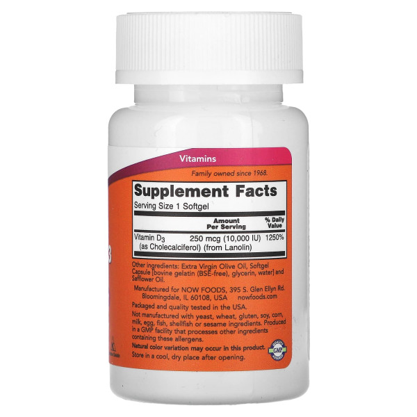 Вітамін Д3 NOW Foods Vitamin D3 10000 IU 120 капсул
