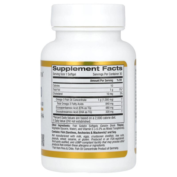 Концентрат риб'ячого жиру California Gold Nutrition Omega 800, 30 рибних капсул