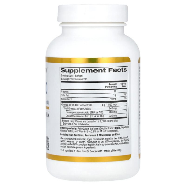 Концентрат рыбьего жира California Gold Nutrition Omega 800, 90 рыбных капсул