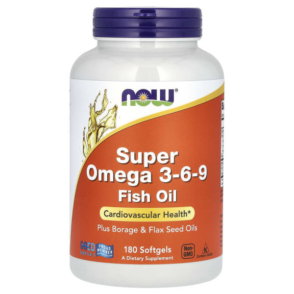Супер Омега Now Foods super omega 3-6-9 fish oil 1200 мг 180 желатинових капсул