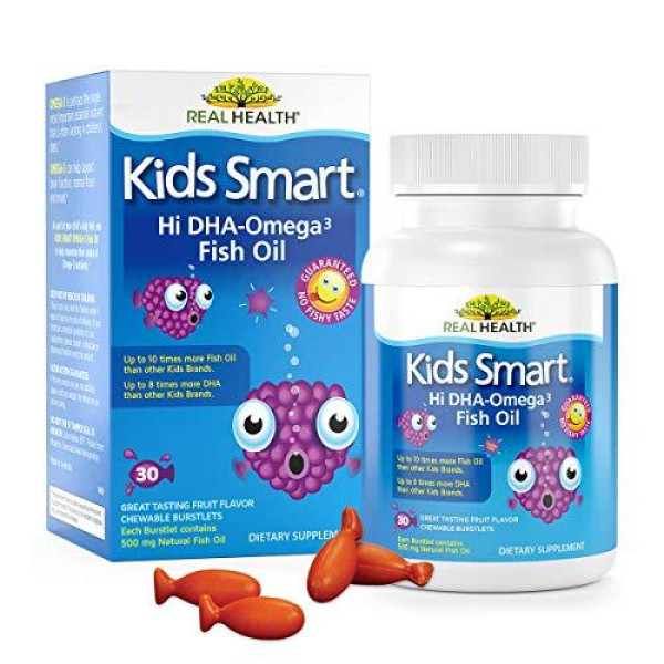 Рыбий жир для детей с высоким содержанием Омега-3 и ДГК Real Health Kids Smart Hi DHA-Omega 3 Fish Oil, 30 жевательных капсул