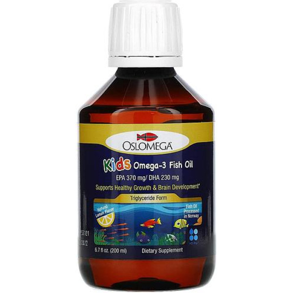 Риб'ячий жир з Омега-3 для дітей Oslomega Kids Omega-3 Fish Oil, натуральний лимонний смак, 200 мл