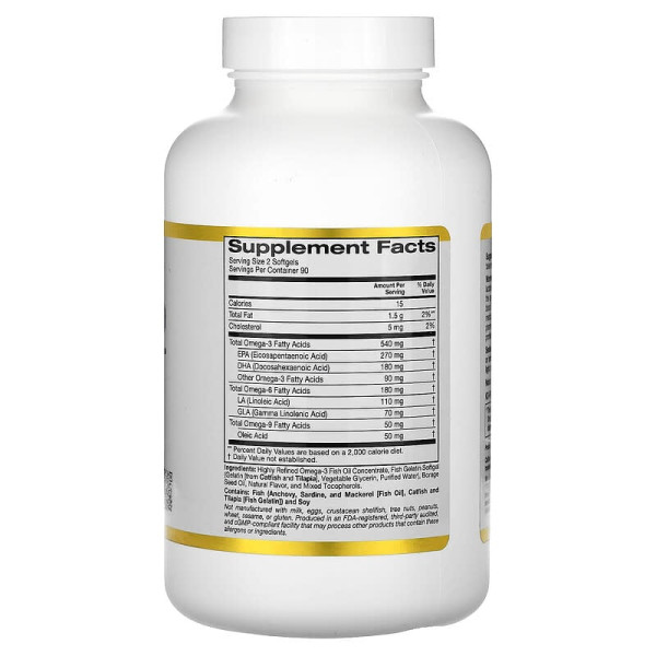 Норвежский рыбий жир из омега 3-6-9 и маслом огурца California Gold Nutrition (Omega 3-6-9 with borage oil) 180 капсул со вкусом лимона Норвежский рыбий жир из омега 3-6-9 и маслом огурца California Gold Nutrition (Omega 3-6-9 with borage oil) 180 капсул со вкусом лимона