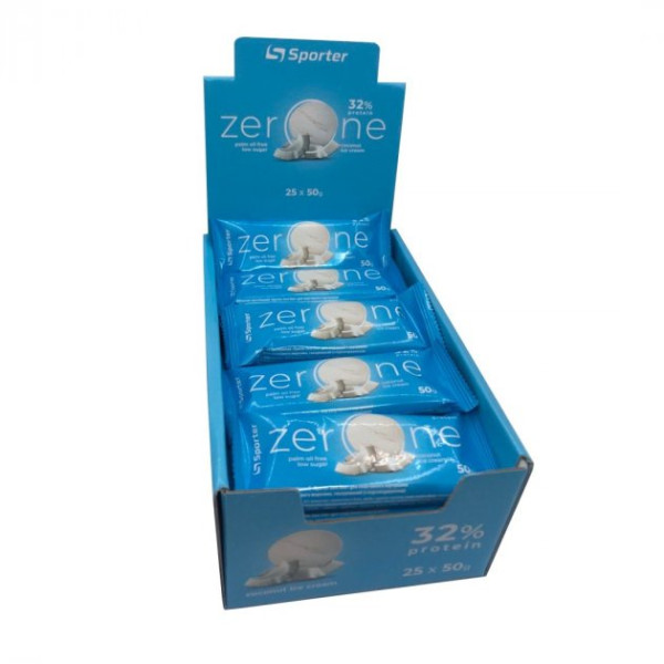 Блок Батончиків Sporter Zero One, 50 грам Кокосове морозиво – 25 штук (Без цукру)
