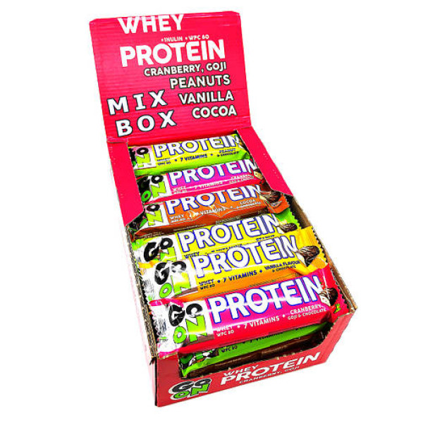 Блок Батончиків Go On PROTEIN WPC 20% Мікс смаків 50 г - 24 шт
