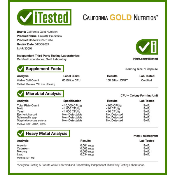 Пробиотик California Gold Nutrition LactoBif Probiotics 65 Billion CFU 30 капсул