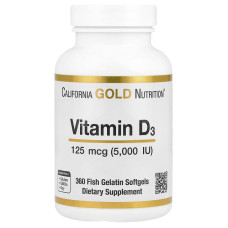 Вітамін Д3 California Gold Nutrition Vitamin D3 125 mcg (5,000 IU) 360 капсул