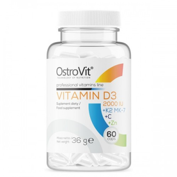 Vitamin D3 2000 IU + K2 MK-7 + C + Zinc Ostrovit, 60 капсул