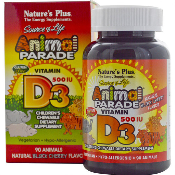 Витамин D3 для детей Nature's Plus Animal Parade Vitamin D3 500 IU, 90 жевательных таблеток