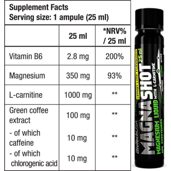 Магний в шотах BioTech USA Magna Shot 20*25 ml со вкусом Лимон-лайм (lemon-lime)
