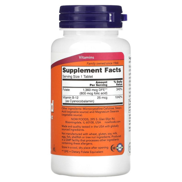 Фолиевая кислота Now Foods Folic Acid 800мкг 250 таблеток