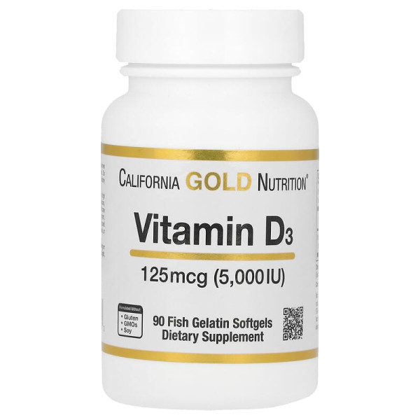 Вітамін Д3 California Gold Nutrition (Vitamin D3) 5000 МО 90 рибних желатинових капсул